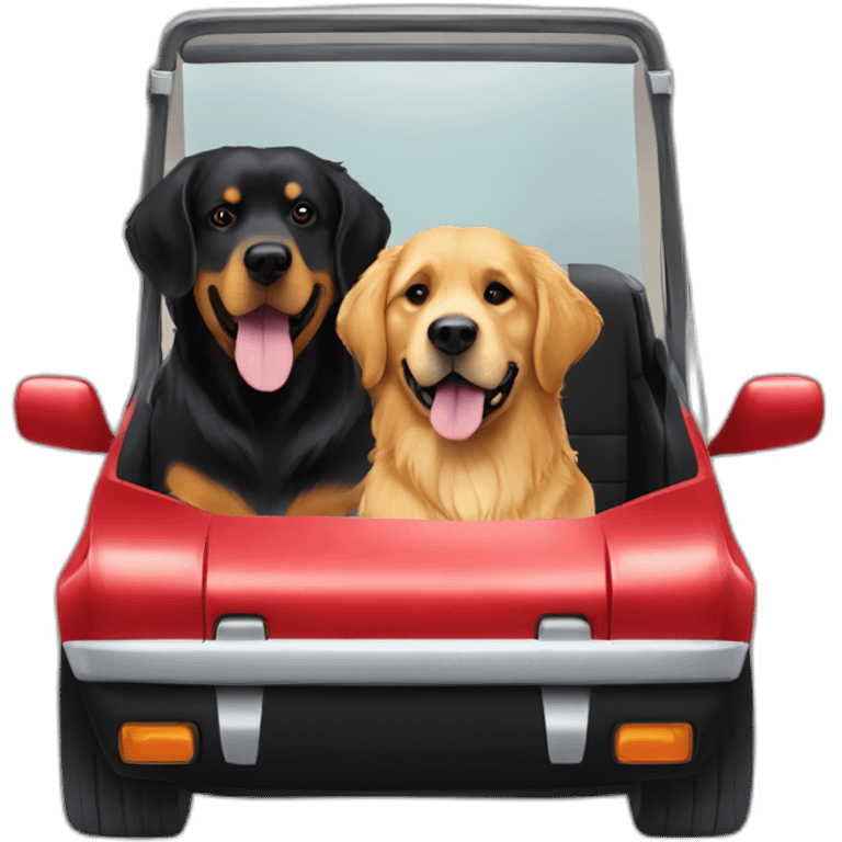 Golden retriever and rottweiller in black cabriolet emoji