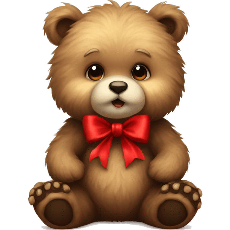 Furry little bear with red bow stay sit emoji