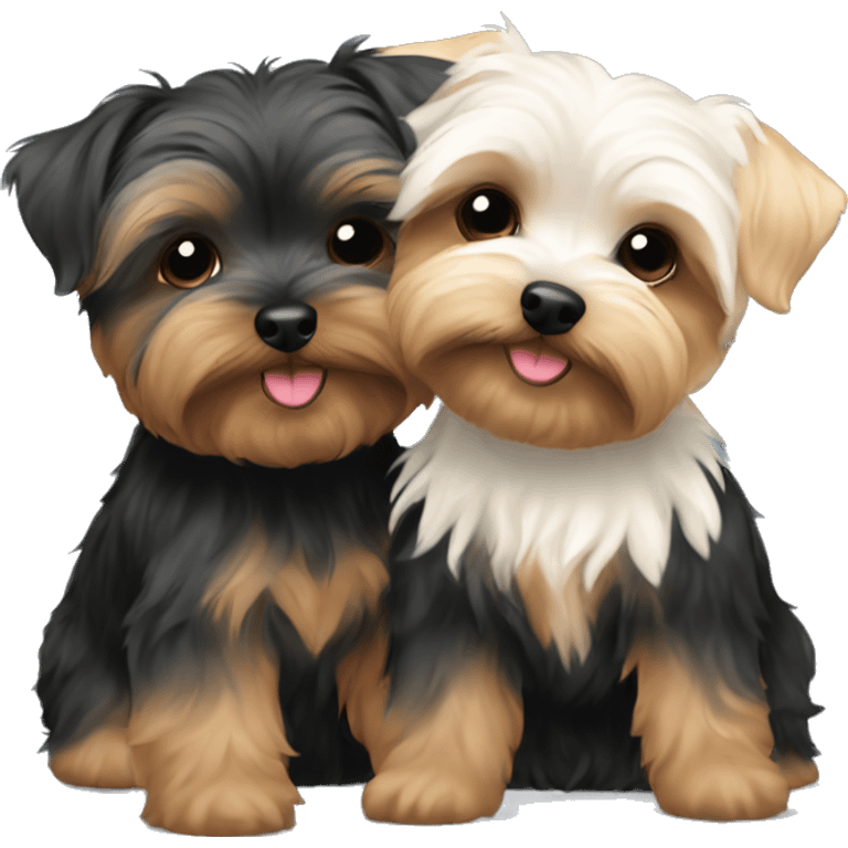 Two yorkie poo hugging each other  emoji