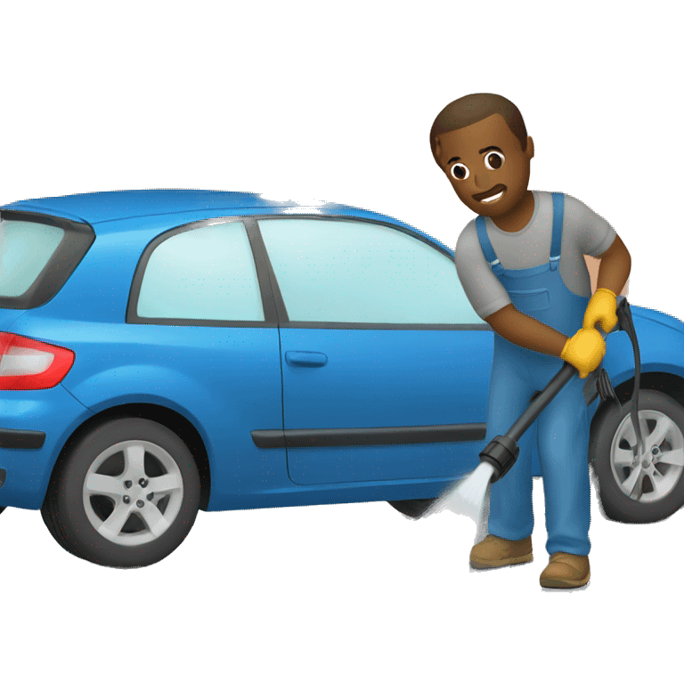 man washing a car with pressure washer emoji