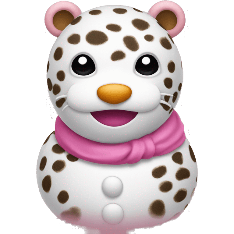 Pink snowman with a leopard nose emoji