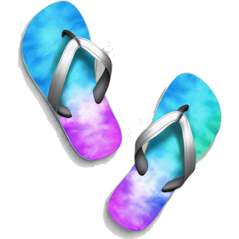 Realistic metallic silver and tie dye pair of summer flip flops isolated. emoji