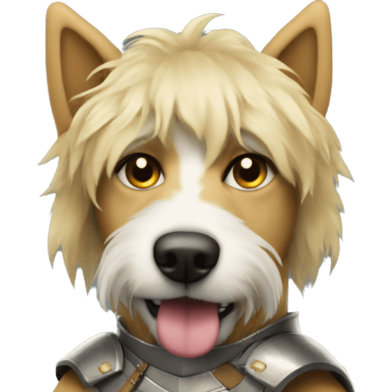 shaggy blonde dog in protective armor emoji