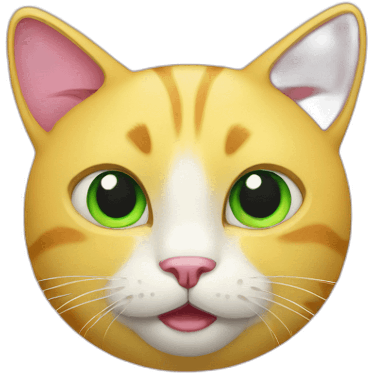 round yellow cat with green eyes and pink nose emoji