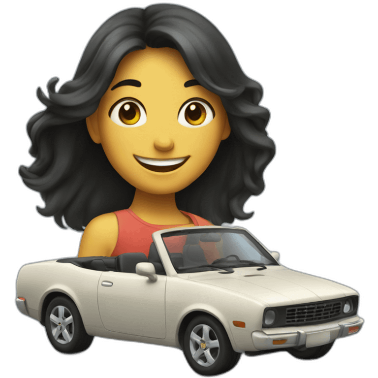 happy car with happy girl who is black long hair emoji