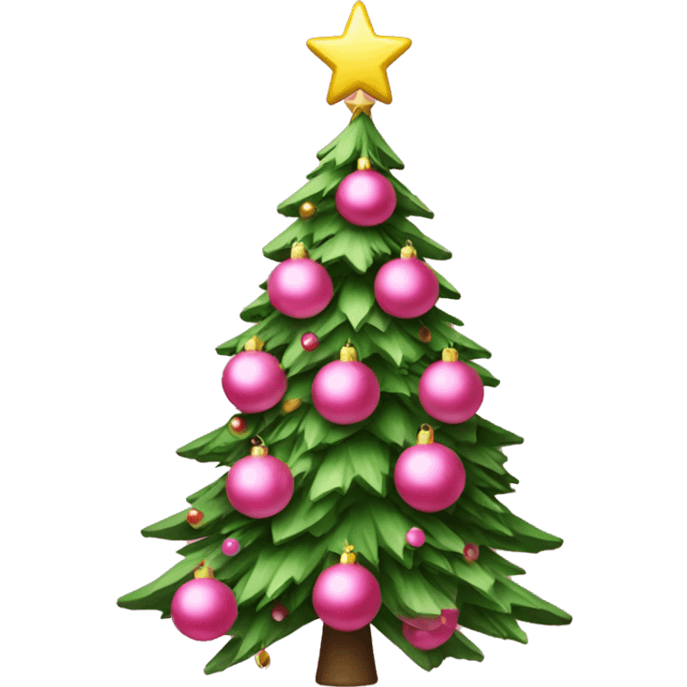 Christmas tree with pink ornaments and pink tree topper star emoji