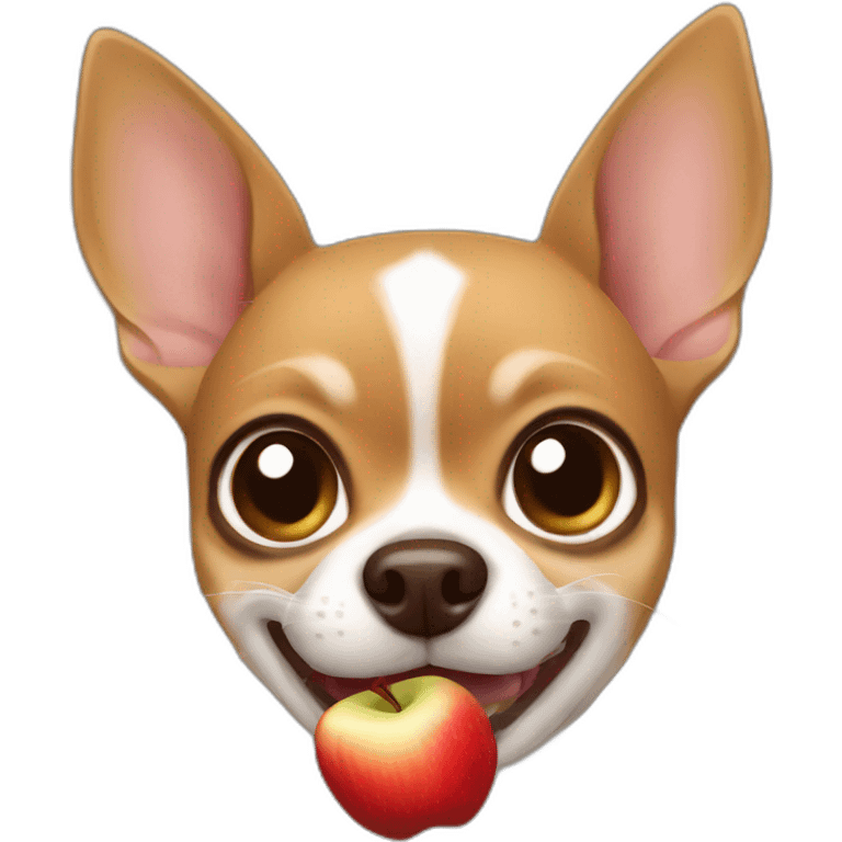 Small brown chihuahua biting an apple emoji