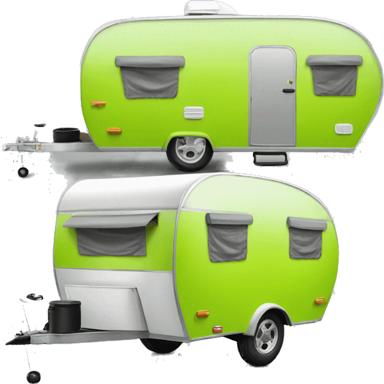 Realistic lime green camping travel trailer isolated.  emoji