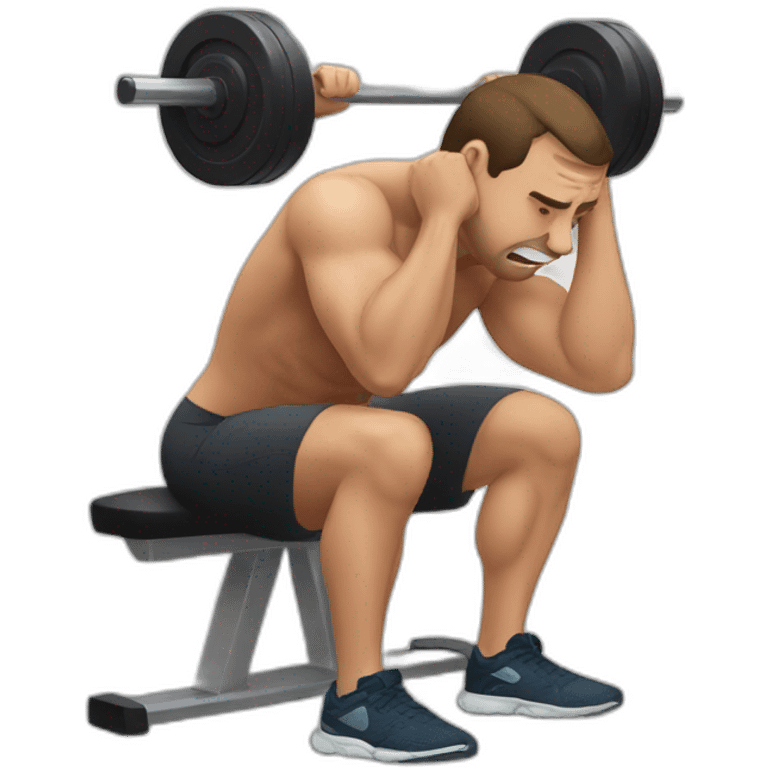 tired guy at the gym doing squats emoji