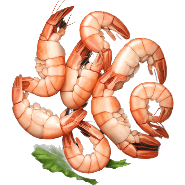 Realistic plate peeled boiled shrimp laying flat. emoji