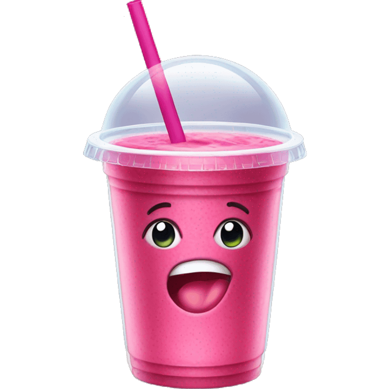 Dark pink smoothie in a domed clear plastic cup emoji