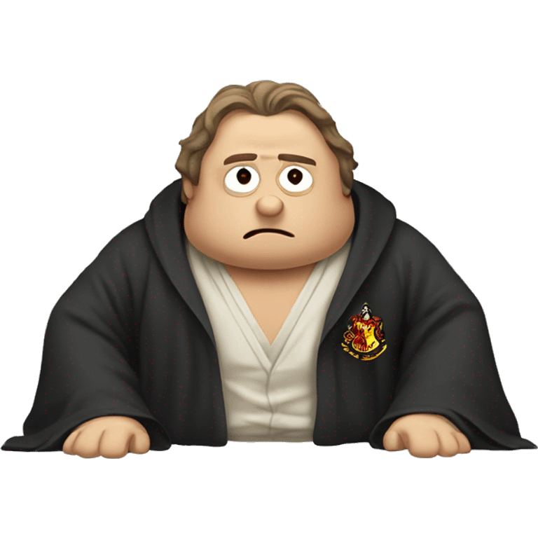 full body Harry Potter in robe laying down looking very stressed  emoji