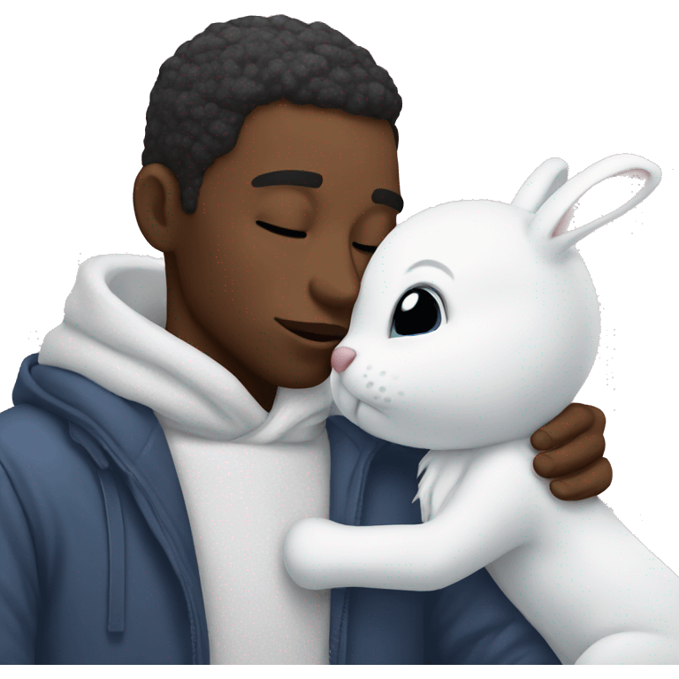 Black man kissing a snow bunny emoji