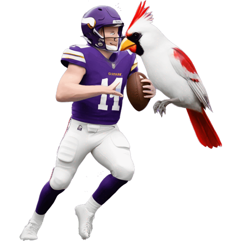 Sam Darnold as a Minnesota Viking catching a cardinal bird emoji