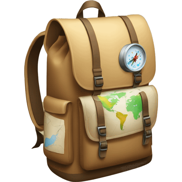 backpack with maps and compass emoji