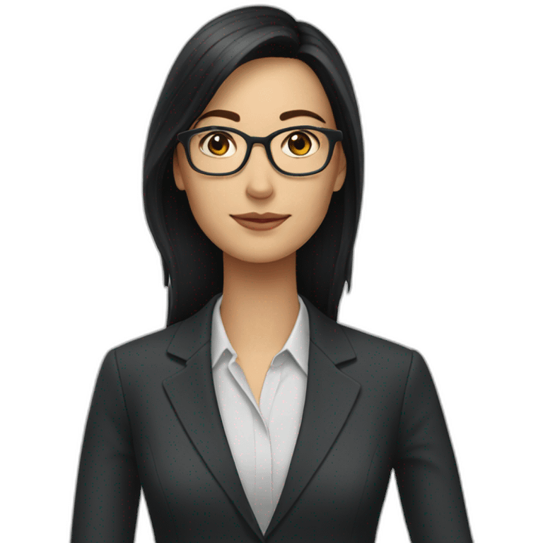 white woman with glasses and long dark hair wearing a suit emoji