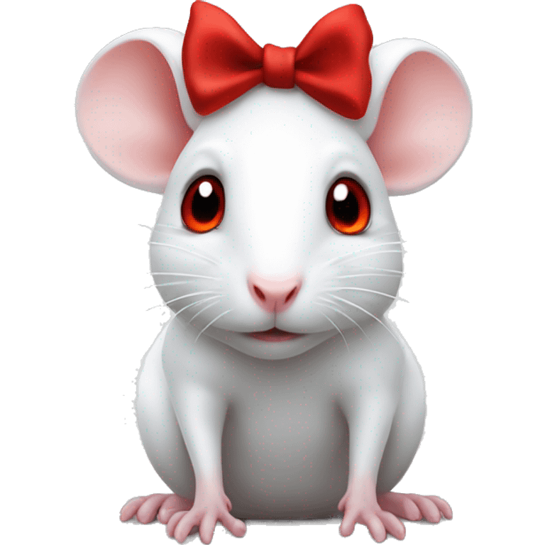 Cute white rat with red eyes wearing a black bow emoji