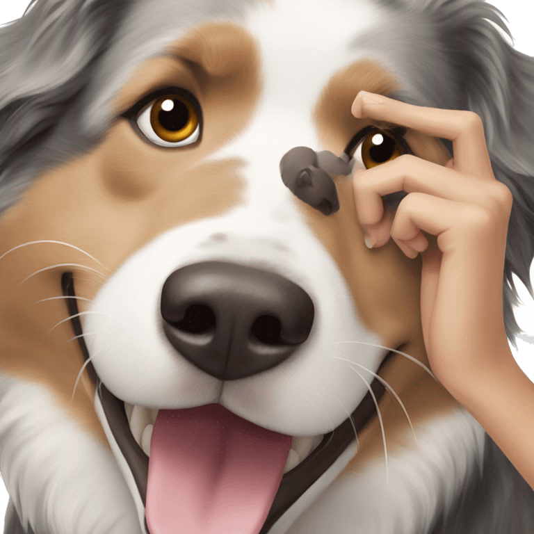 Happy black Australian shepherd with blonde girl  emoji