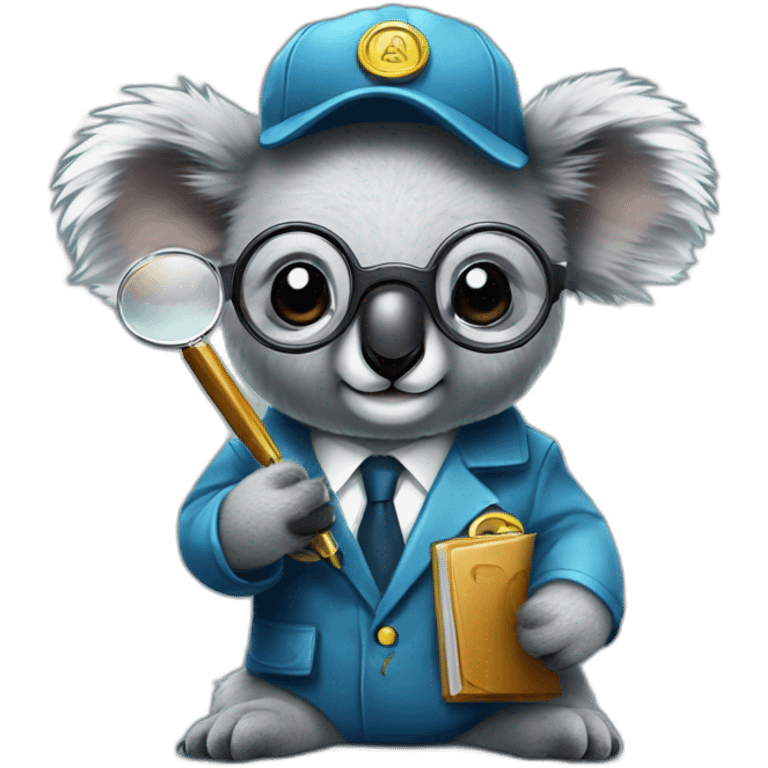 a koala with a detective suit and a magnifying glass emoji