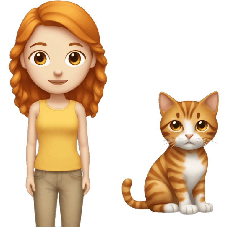 ginger girl with brown tabby cat emoji