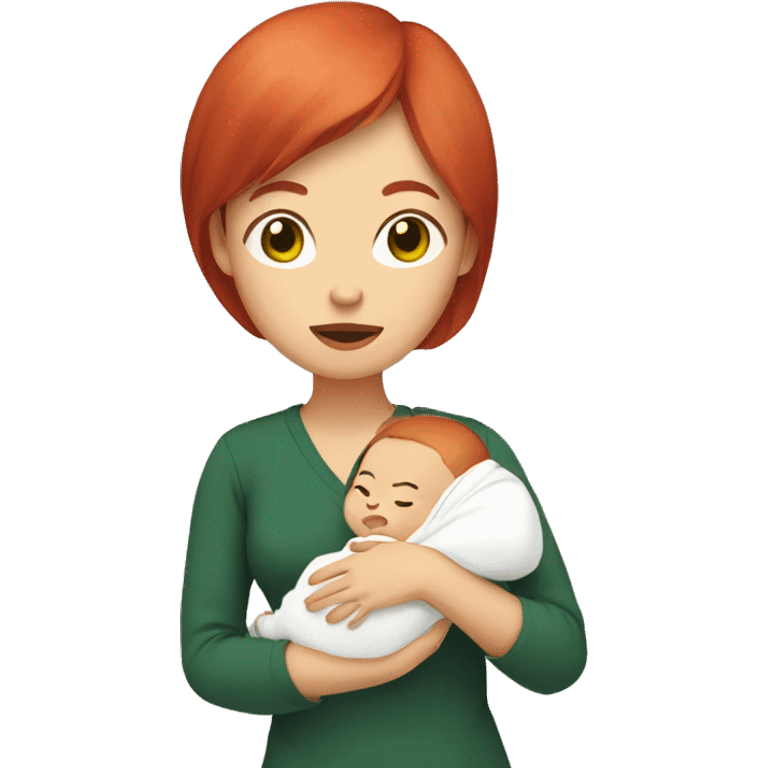 Asian woman with red hair and green eyes holding a baby in her hand emoji