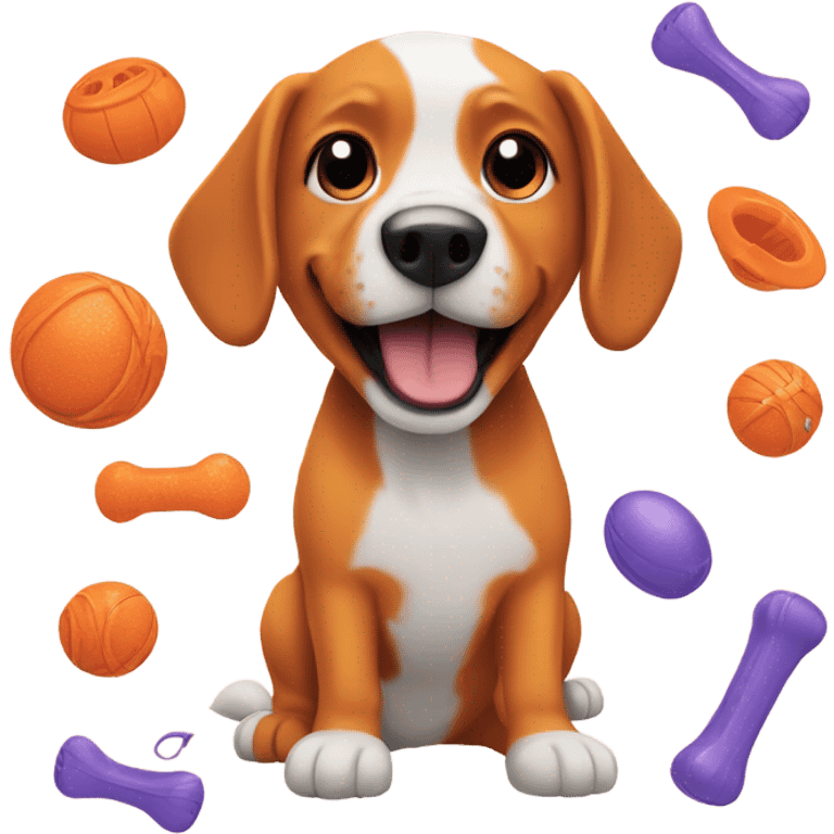 Dog fully orange playing with dog toys  emoji