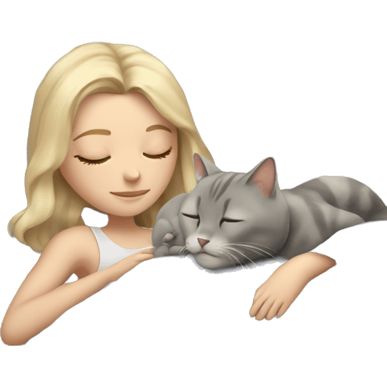 Blond girl sleeping in bed with a grey cat and a beige cat  emoji