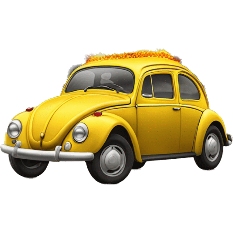 Fusca amarelo acelerando e saindo fogo do escapamento  emoji