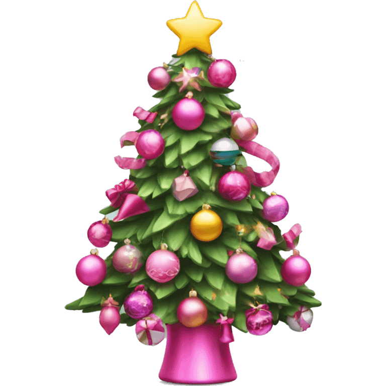 Christmas tree decorated with pink toys  emoji