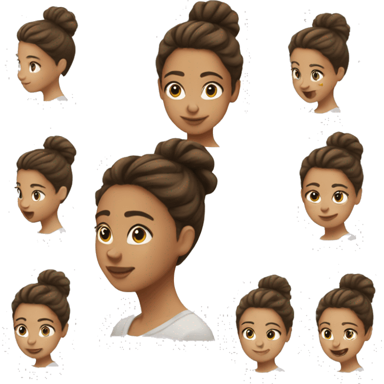 pretty girl with brown hair in a messy bun  emoji