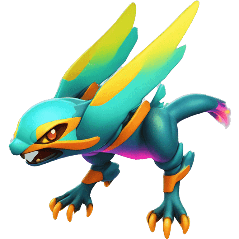 Colorful Neon Colors Vibrant Colors Flying Futuristic Fakémon-Pokémon-Creature Full Body emoji