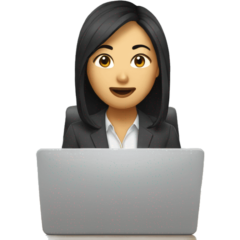 Asian girl in her office room on computer emoji