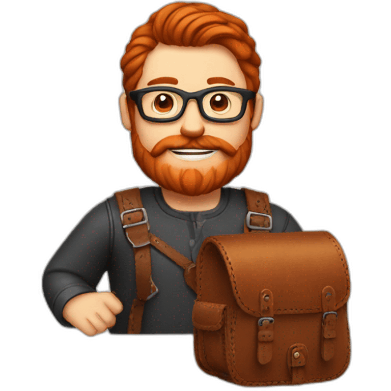 Red smooth haired man with beard and glasses hand sewing a leather saddle emoji