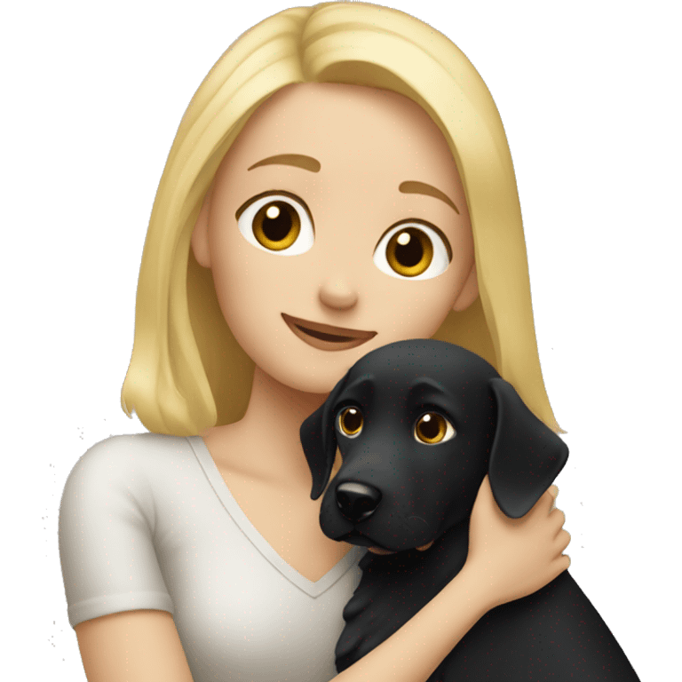 Blonde Girl hugs black dog emoji