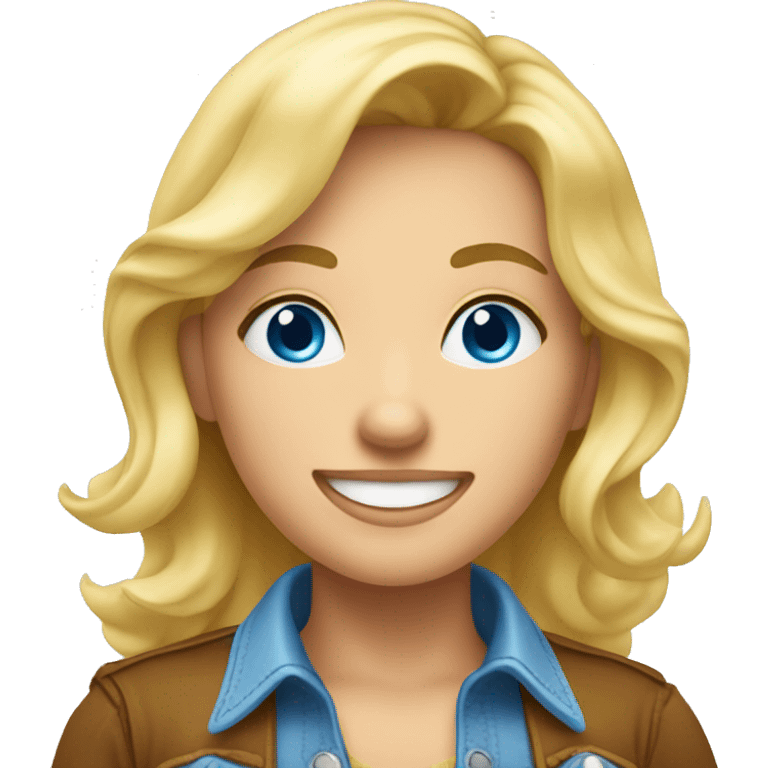 Cowgirl, blonde, blue eyes, big smile, bright round eyes emoji