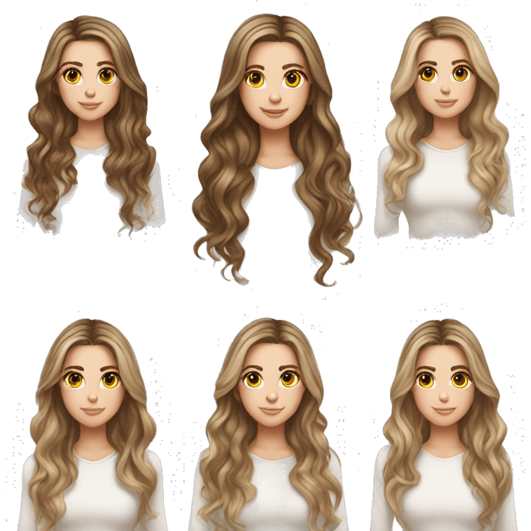 White girl brown eyes with long voluminous brown hair with blonde highlights balayage  emoji