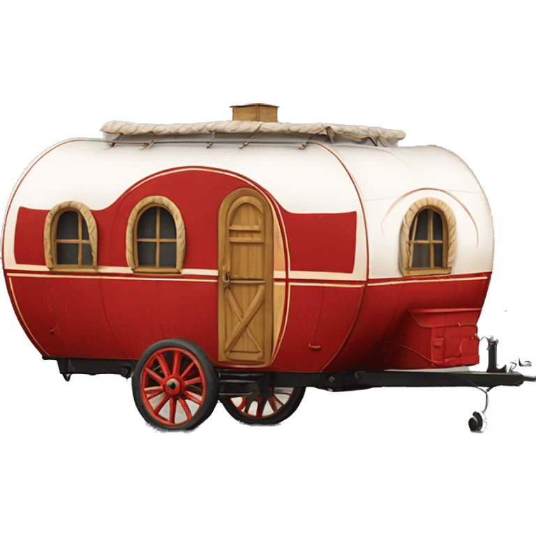 Realistic red vintage round gypsy caravan wagon camper emoji