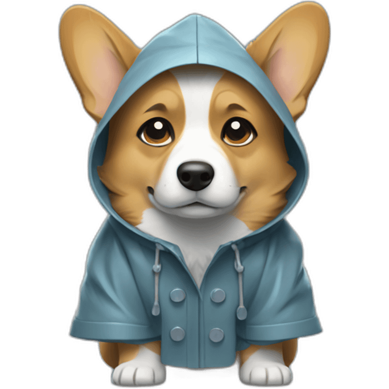 corgi wearing a rain coat looking sad emoji