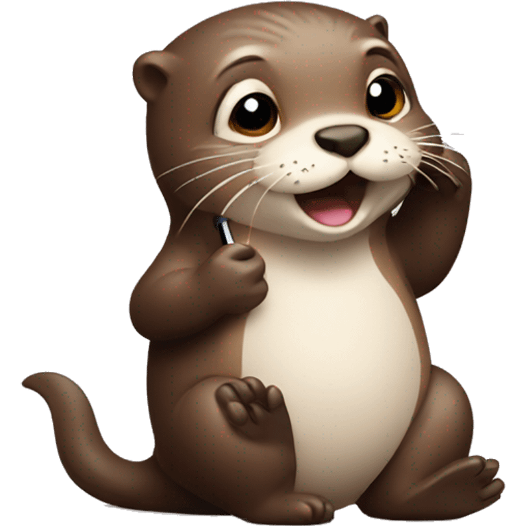 Cute Otter talking on a phone emoji