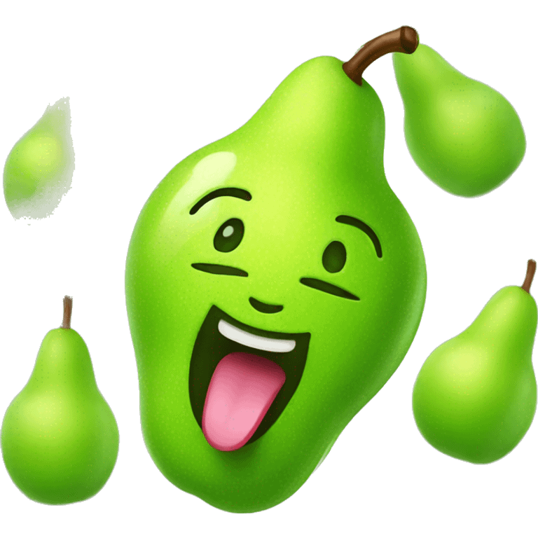 Shiny Green Cute pear with tongue emoji