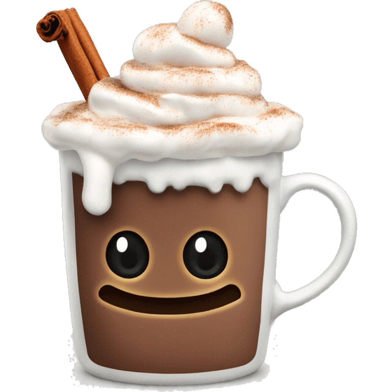 Christmas mug of hot chocolate with whipped cream and cinnamon emoji