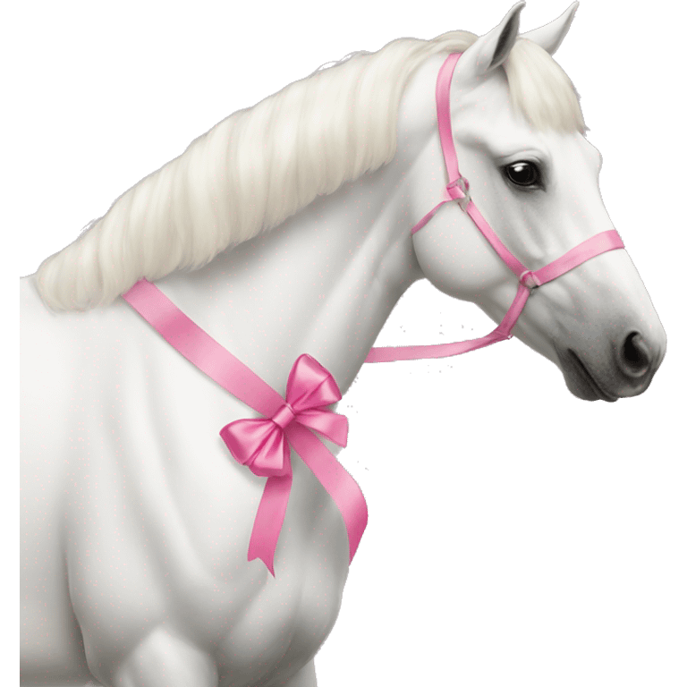 White horse with pink ribbon emoji