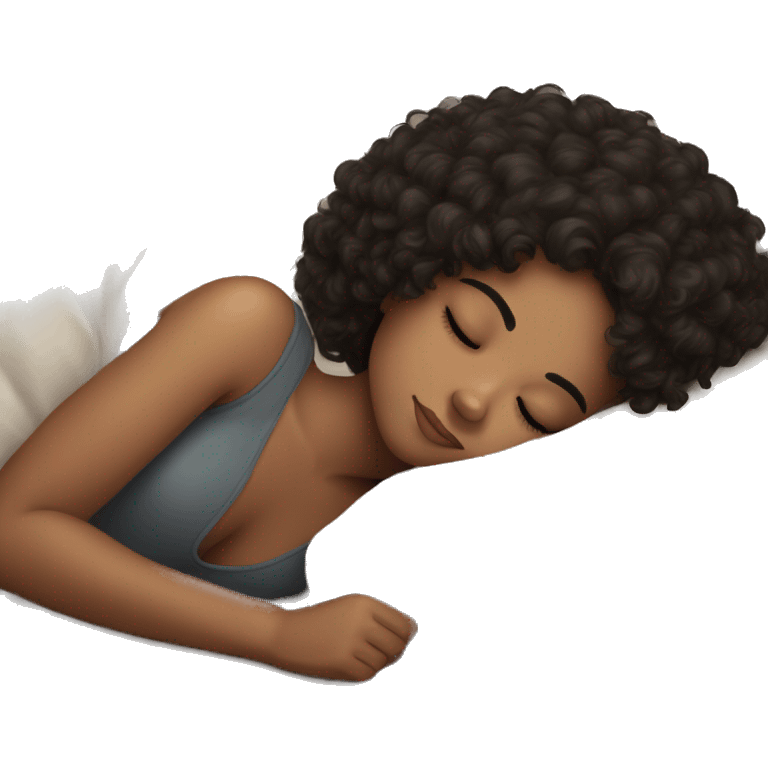 Sleeping girl on pillow dark curly hair emoji