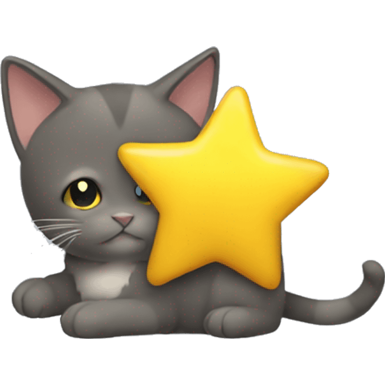 Cat playing with a big yellow star emoji