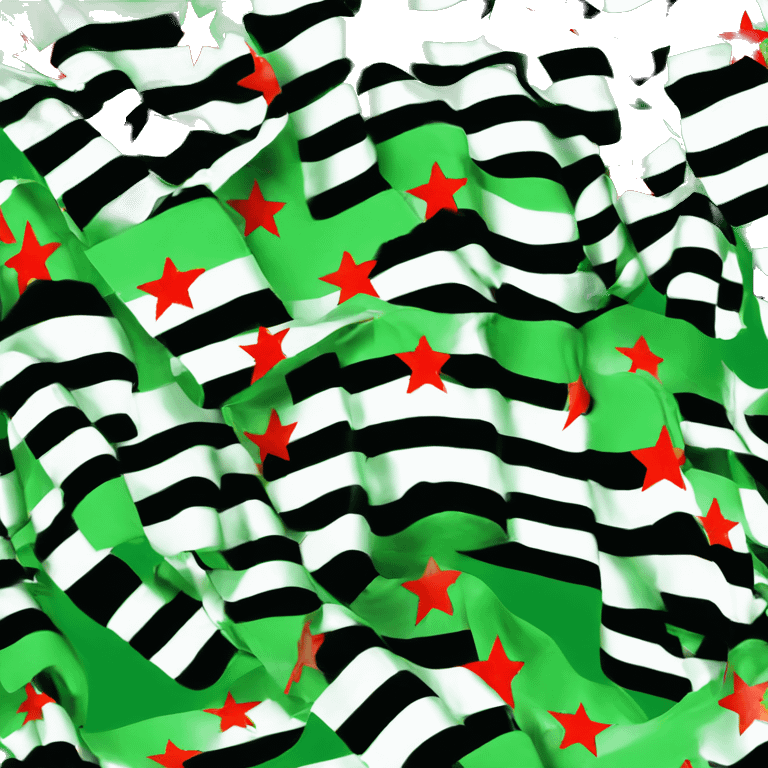 Flag of features three horizontal stripes: green, white, and  black and in the center of the flag there is three red stars emoji