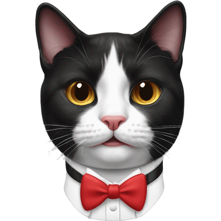 a tuxedo cat, mouth, stomach, and 4 feet colored in white, red bow tie emoji