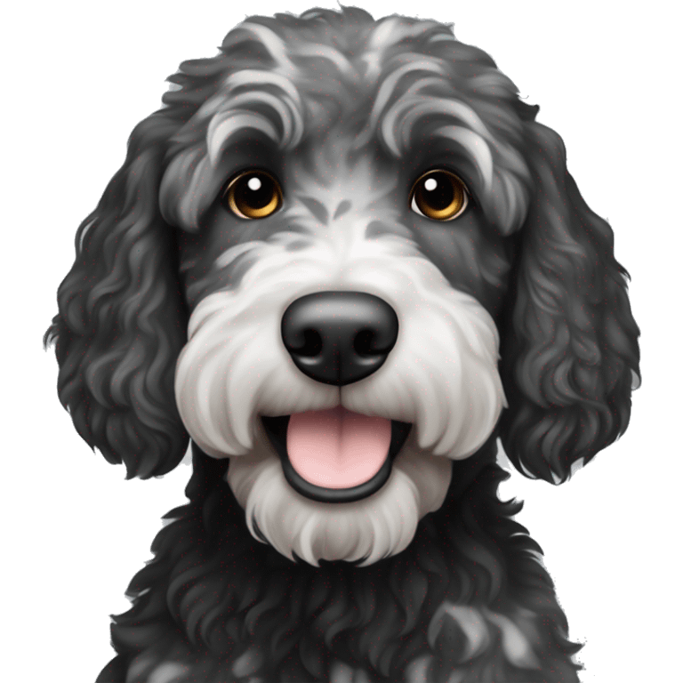 aussie labradoodle black with gray and white spots emoji