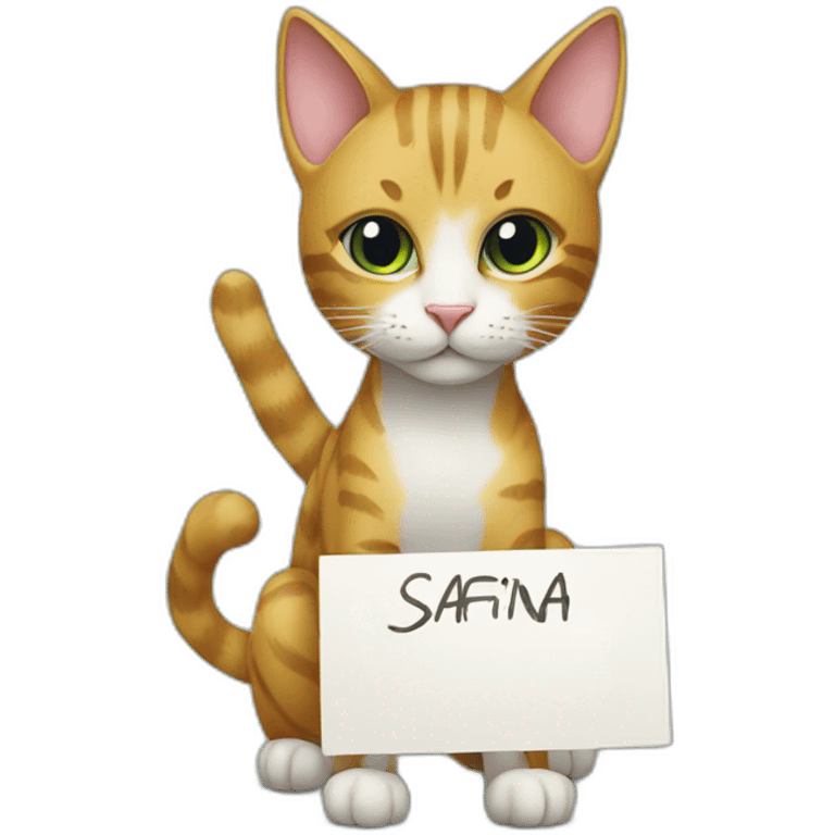 cat holding a sign with the inscription “Safina” emoji