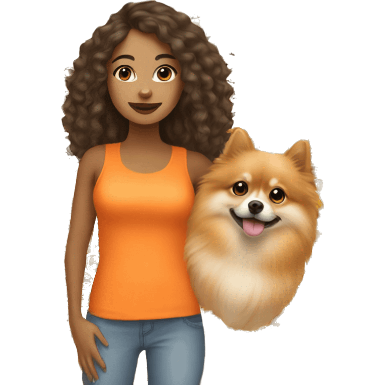 Young Latina girl with orange Pomeranian emoji