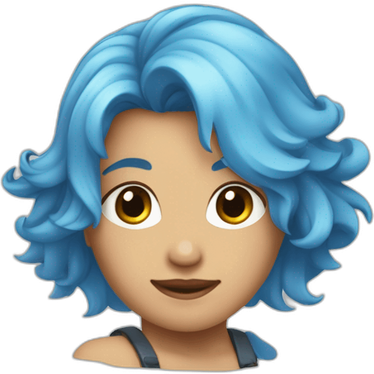 Un jeune avec les cheveux teinture bleu étoile. emoji